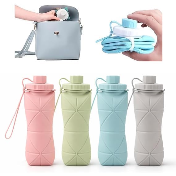 foldable water bottle 610ml Collapsible Silicone Water Bottle | Foldable, Leakproof, BPA-Free | Portable Wide Mouth Bottle for Travel, Gym, Cycling, Camping, Sports