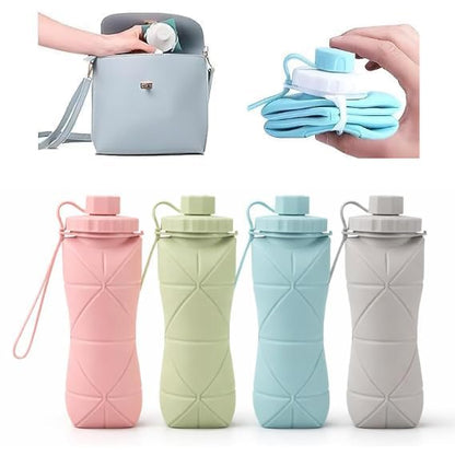 foldable water bottle 610ml Collapsible Silicone Water Bottle | Foldable, Leakproof, BPA-Free | Portable Wide Mouth Bottle for Travel, Gym, Cycling, Camping, Sports