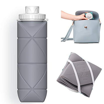 foldable water bottle 610ml Collapsible Silicone Water Bottle | Foldable, Leakproof, BPA-Free | Portable Wide Mouth Bottle for Travel, Gym, Cycling, Camping, Sports