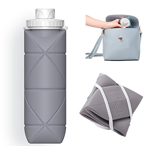 foldable water bottle 610ml Collapsible Silicone Water Bottle | Foldable, Leakproof, BPA-Free | Portable Wide Mouth Bottle for Travel, Gym, Cycling, Camping, Sports
