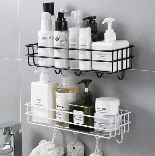 Bathroom Metal Shelf with 4 hooks for Room