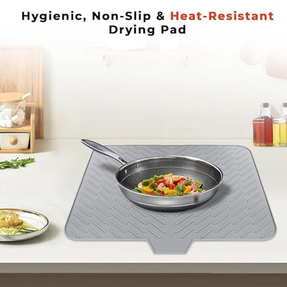 Silicone Dish Drying Mat for Kitchen - Built-in Drain Lip