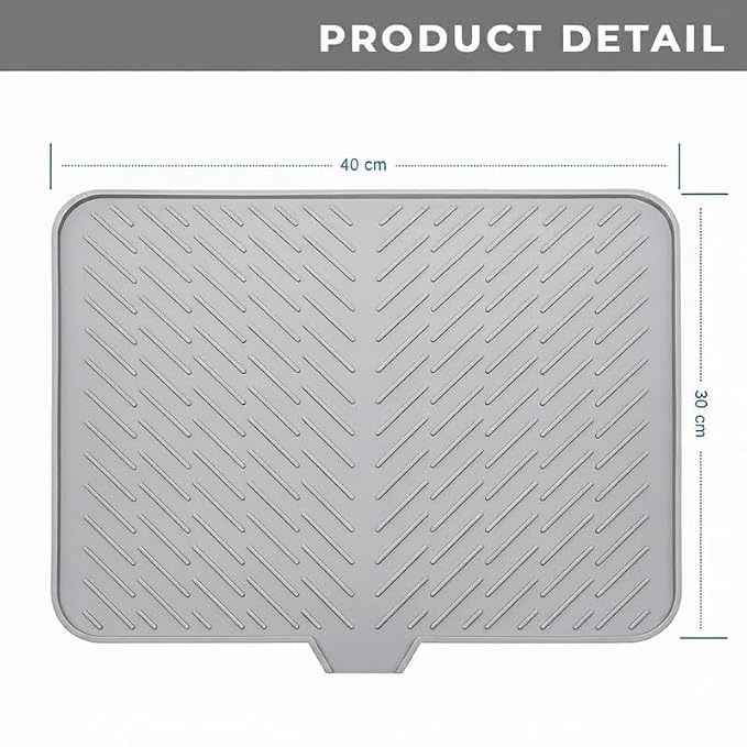 Silicone Dish Drying Mat for Kitchen - Built-in Drain Lip