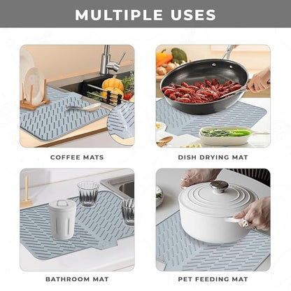 Silicone Dish Drying Mat for Kitchen - Built-in Drain Lip