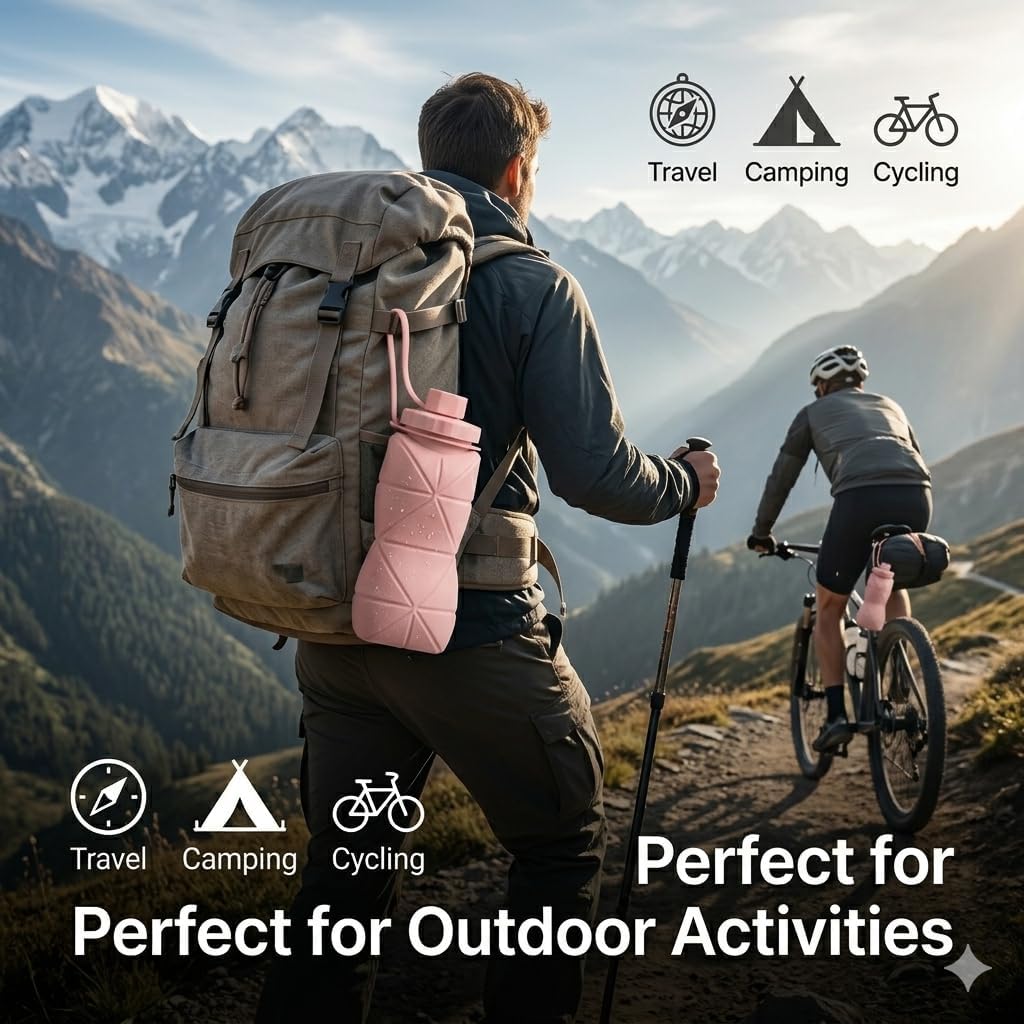 foldable water bottle 610ml Collapsible Silicone Water Bottle | Foldable, Leakproof, BPA-Free | Portable Wide Mouth Bottle for Travel, Gym, Cycling, Camping, Sports