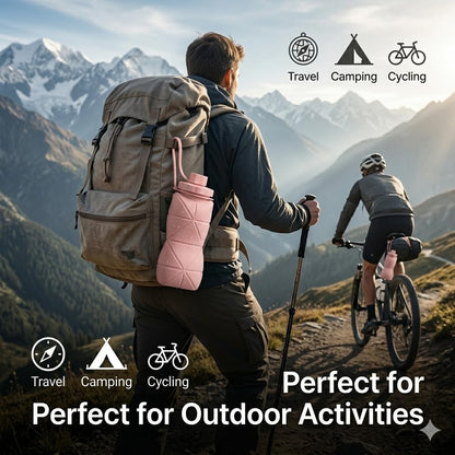 foldable water bottle 610ml Collapsible Silicone Water Bottle | Foldable, Leakproof, BPA-Free | Portable Wide Mouth Bottle for Travel, Gym, Cycling, Camping, Sports