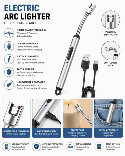 USB Rechargeable Electric Kitchen Lighter for Gas Stove & Outdoor BBQ Grilling