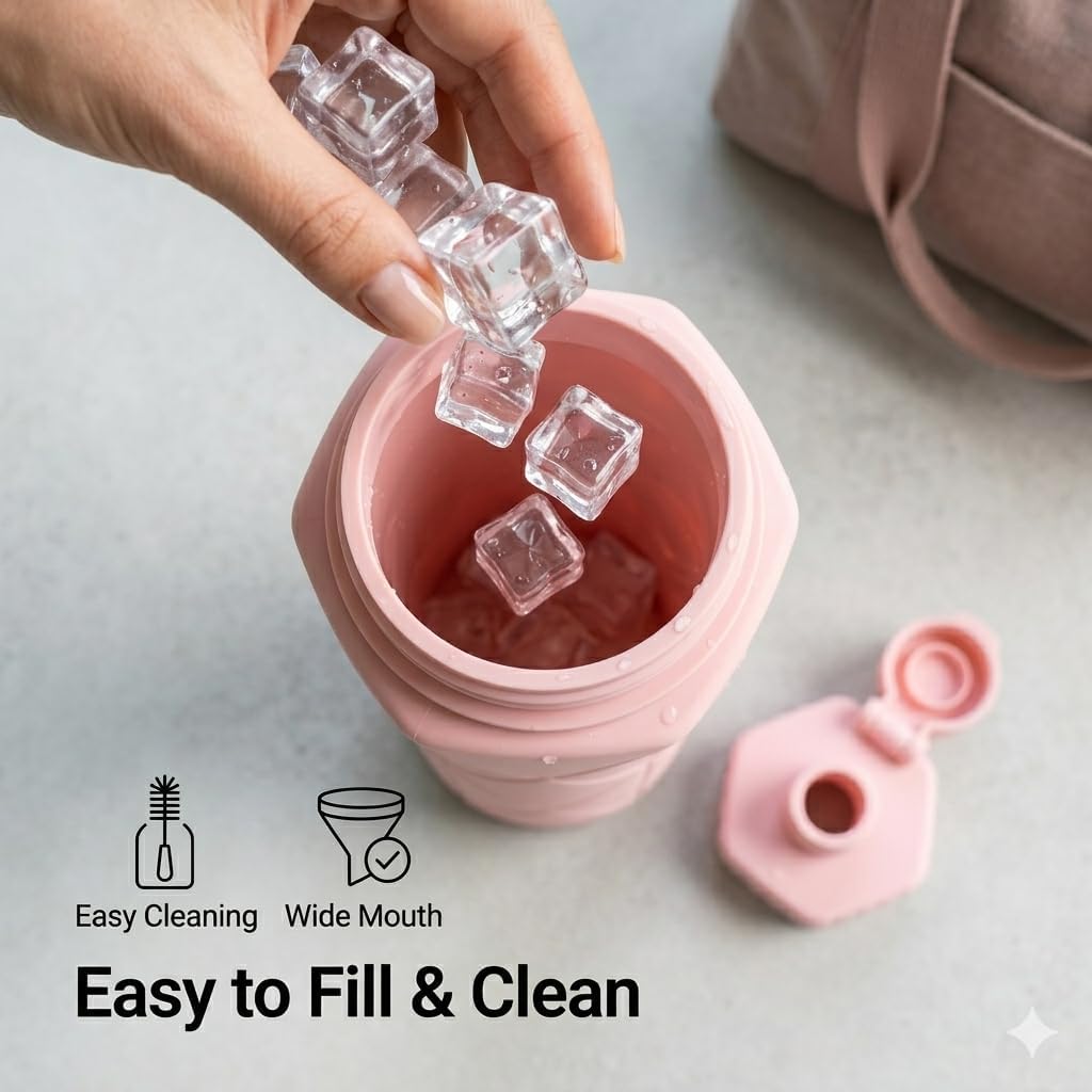 foldable water bottle 610ml Collapsible Silicone Water Bottle | Foldable, Leakproof, BPA-Free | Portable Wide Mouth Bottle for Travel, Gym, Cycling, Camping, Sports