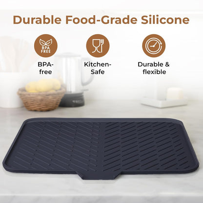Silicone Dish Drying Mat for Kitchen - Built-in Drain Lip
