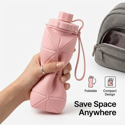foldable water bottle 610ml Collapsible Silicone Water Bottle | Foldable, Leakproof, BPA-Free | Portable Wide Mouth Bottle for Travel, Gym, Cycling, Camping, Sports