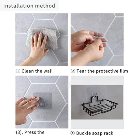 Self-Adhesive Wall-Mounted Soap Rack with Free Hook