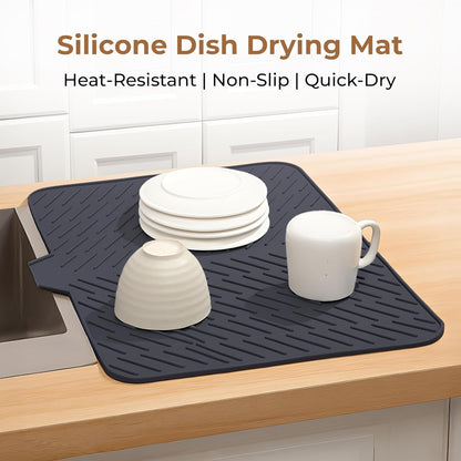 Silicone Dish Drying Mat for Kitchen - Built-in Drain Lip
