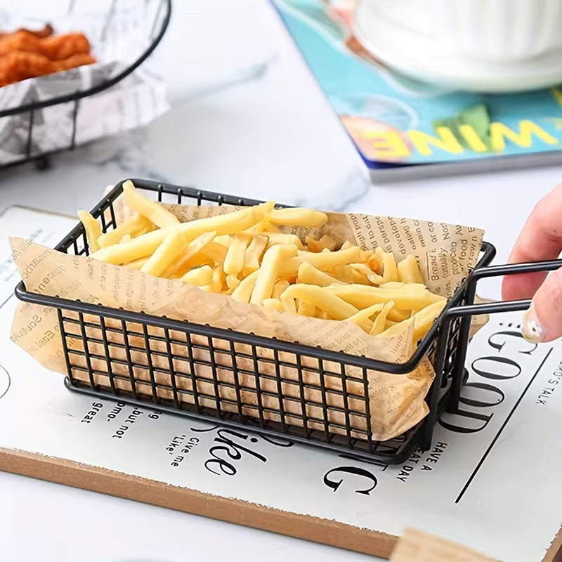 Stainless Steel Snack Basket | Rectangular Metal Storage Basket with Filter Mesh, -Safe for Countertop Use