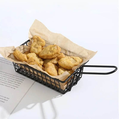 Stainless Steel Snack Basket | Rectangular Metal Storage Basket with Filter Mesh, -Safe for Countertop Use